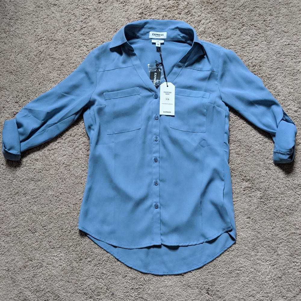 Express blue slim fit portofino shirt